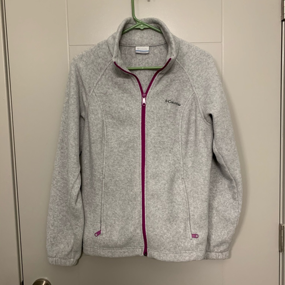 Columbia gray zip up fleece purple zipper M